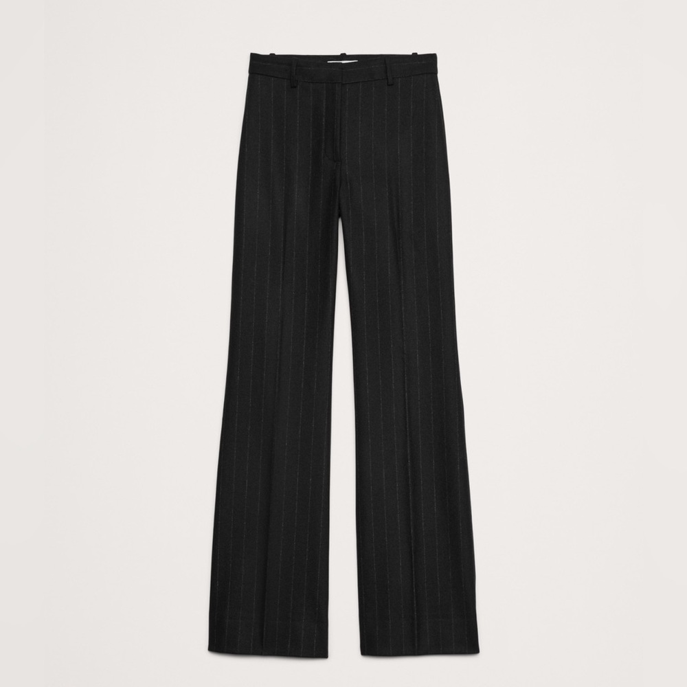 NWT! BANANA REPUBLIC WOMENS BLACK STRIPE HIGH-RISE WIDE-LEG FLARE FLANNEL PANT - Picture 4 of 9